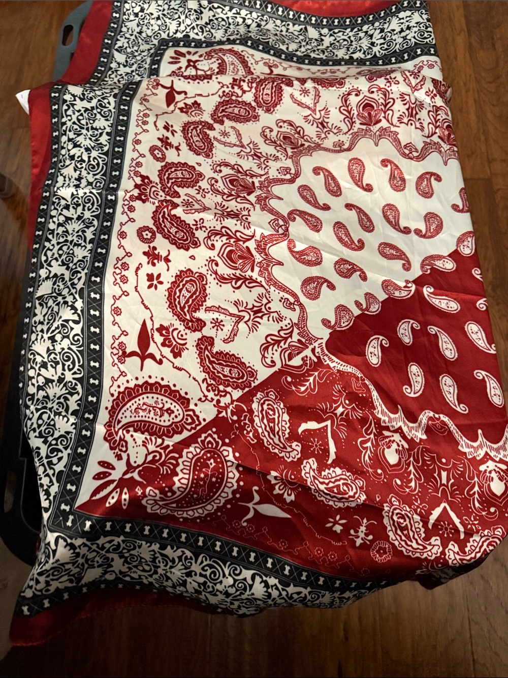2 Silky Paisley Print Scarf - Mustard & White and Red & White with blue Trim - Picture 4 of 4